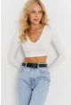 Kadın Beyaz V Yaka Crop Bluz CG368