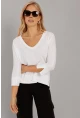 Kadın Beyaz V Yaka T-Shirt LPP1267