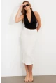 Kadın Beyaz Yırtmaçlı Bürümcük Midi Etek ZH329