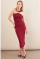 Kadın Bordo Aksesuarlı Midi Elbise İRE101