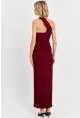 Kadın Bordo Asimetrik Yaka Maxi Elbise NH25455