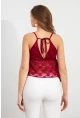 Kadın Bordo Askılı Dantel Crop Bluz MTK13458