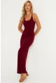 Kadın Bordo Ayarlanabilir Askılı Maxi Elbise MEN2004