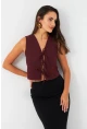 Kadın Bordo Bağlama Detaylı Astarlı Yelek ELA6645