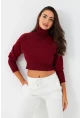 Kadın Bordo Balıkçı Crop Sweatshirt DY1469