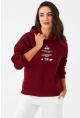 Kadın Bordo Baskılı Kapüşonlu Sweatshirt DY1451