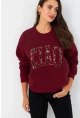 Kadın Bordo Baskılı Sweatshirt MPP6429