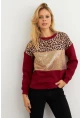 Kadın Bordo Bloklu Sweatshirt MST098
