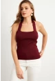 Kadın Bordo Boyundan Bağlamalı Triko Bluz YV356