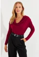 Kadın Bordo Degaje Yaka Bluz LPP1234