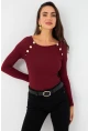 Kadın Bordo Düğme Aksesuarlı Kaşkorse Bluz EY2945