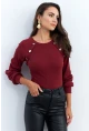 Kadın Bordo Düğme Aksesuarlı Kaşkorse Bluz EY2946