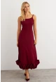Kadın Bordo Eteği Fırfırlı Şık Maxi Elbise FRY2266