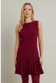Kadın Bordo Etegi Pileli Mini Elbise FRY2265