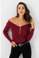 Kadın Bordo Fermuarlı Madonna Yaka Bluz EY2559