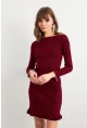 Kadın Bordo Fırfırlı Basic Triko Midi Elbise SF2559