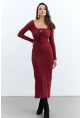 Kadın Bordo Kaşkorse Maxi Elbise EY1513