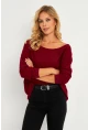 Kadın Bordo Kayık Yaka Ters Dikişli Sweatshirt TF10