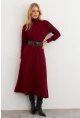 Kadın Bordo Kemerli Balıkçı Yaka Elbise MKSD992