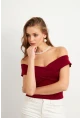 Kadın Bordo Madonna Yaka Crop Bluz VA101