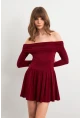 Kadın Bordo Madonna Yaka Midi Elbise MON1262