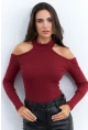 Kadın Bordo Omuzları Açık Kaşkorse Bluz EY2590