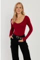 Kadın Bordo Ön Arka U Yaka Bluz LPP1265