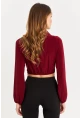Kadın Bordo Önü Büzgülü Crop Bluz MRS103