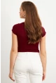 Kadın Bordo Önü Düğmeli Basic T-Shirt TOP07