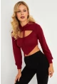 Kadın Bordo Pencereli Kapüşonlu Crop Bluz TF08
