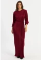Kadın Bordo Pilise Maxi Elbise GÇ192