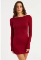 Kadın Bordo Sırt Dekolteli Mini Elbise HOR36