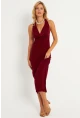 Kadın Bordo Sırtı Açık Degaje Midi Yılbaşı Elbise GÇ177