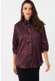 Kadın Bordo-Siyah Leopar Desenli Saten Gömlek MRAD5901-1