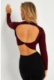 Kadın Bordo-Siyah Sırtı Açık Bluz YV270