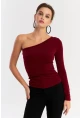 Kadın Bordo Tek Kol Bluz HOR37