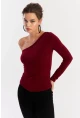 Kadın Bordo Tek Kol Bluz HOR37