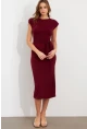 Kadın Bordo Vatkalı Kuşaklı Midi Elbise UG713