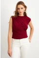 Kadın Bordo Yarım Balıkçı Desenli Bluz LPP1205