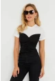 Kadın Büzgülü T-Shirt Bluz Siyah-Beyaz KS117