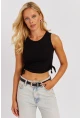Kadın Çağla-Siyah Yanları Bağcıklı Kolsuz Bluz MK09