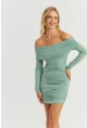 Kadın Çağla Yeşili Büzgülü Madonna Mini Elbise MON1118