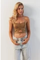 Kadın Camel Büzgülü Crop Bluz MSH125