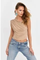 Kadın Camel Büzgülü Kolsuz Bluz LPP1205-90