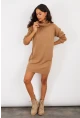 Kadın Camel Degaje Yaka Triko Mini Elbise YV73