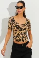 Kadın Camel Desenli Bluz LPP1224