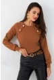 Kadın Camel Düğme Aksesuarlı Kaşkorse Bluz MEY2946