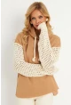 Kadın Camel Kolları Ajurlu Kapüşonlu Sweatshirt YLE12