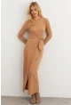 Kadın Camel Kruvaze Maxi Elbise MTF31