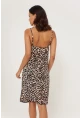 Kadın Camel Leopar Desenli Degaje Yaka Elbise LPP1130
